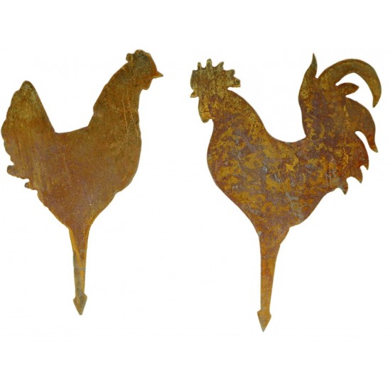 Hahn und Huhn Blumentopftstecker 2er Set  - Gesamtlänge 25 cm