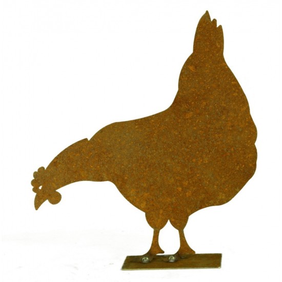 Edelrost Huhn, pickend, Höhe 25 cm, auf Platte