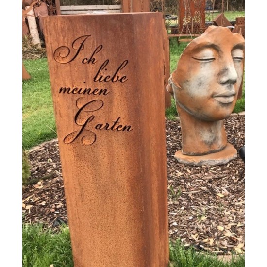 Edelrost Säule "Ich liebe meinen Garten", Höhe 100 cm