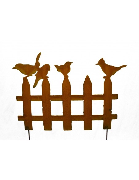 Edelrost Vogelzaun mit 4 Vögelchen auf Stab Blumenbeet Einfassung Beet Garten rostig Rost