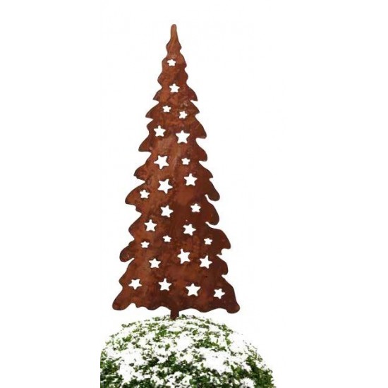 Deko Weihnachtsbaum aus Metall rostig mit Sternen Jul auf Platte Höhe 80 cm Dekobaum