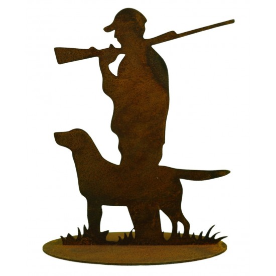 Geschenk für Jäger - Deko Figur Jäger mit Jagdhund aus metall Gartendeko Rost