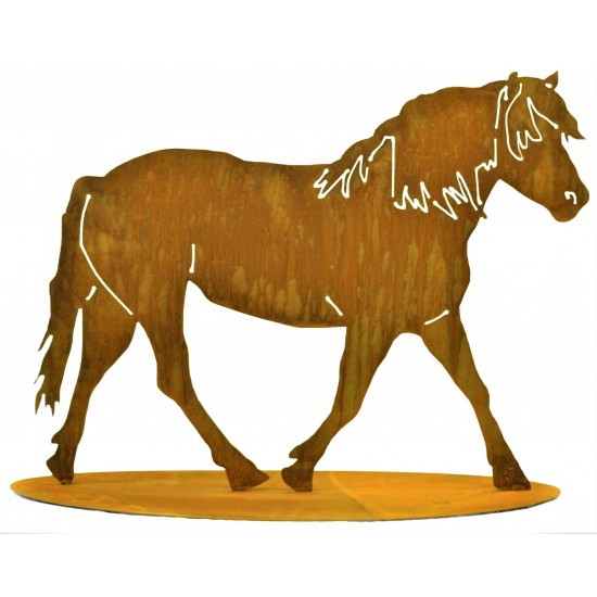 Edelrost Pferd auf Platte zum Stellen - Höhe 50 cm, Breite 65 cm