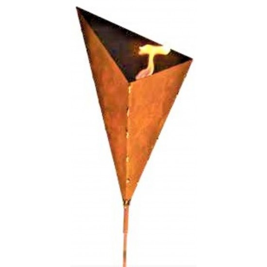 Edelrost Fackel geometrisch mit Goldnähten - Höhe 45 cm zum Stecken