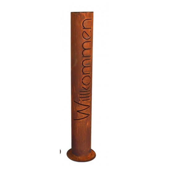 Willkommen Säule, moderner Schriftzug, Standring, Höhe 148 cm, Durchmesser 20 cm