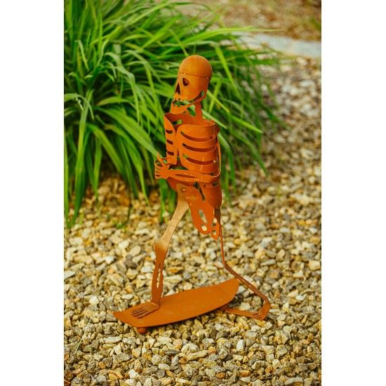 Deko Skelett mit Tablett - gruselige Halloween Deko für den Garten - Höhe  69 cm