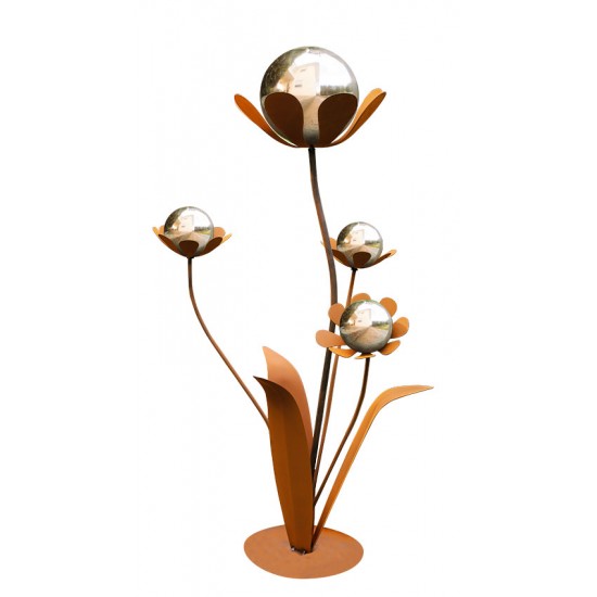 Glasblume Ferrum - Höhe 96 cm - Edelstahlkugeln