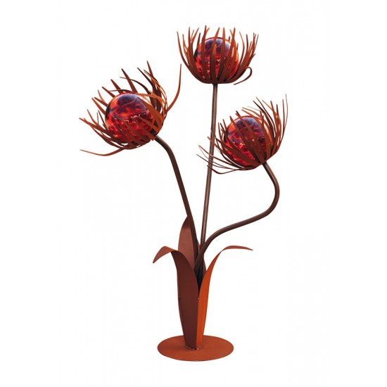 Glasblume - Löwenzahn - Höhe 110 cm - Rote Glaskugeln