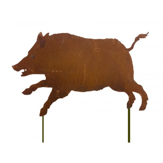 Großes laufendes Deko Wildschwein Metall für den Garten - Breite 88 cm - als Gartenstecker