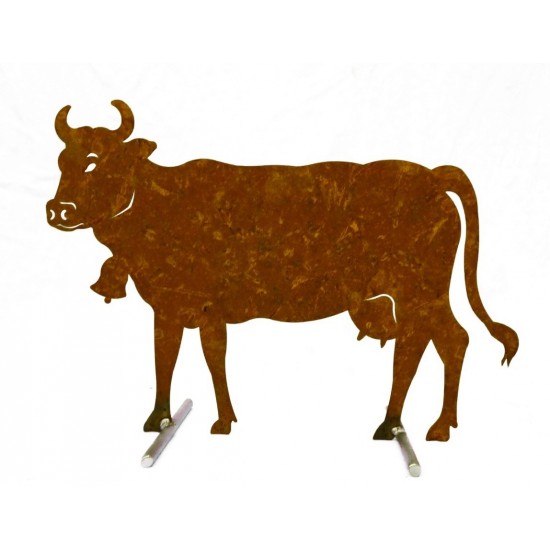Edelrost Deko Kuh mittel 50 x 37 cm auf Stangen Original Allgäuer