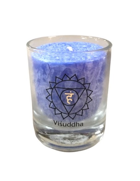 Glück CHAKRA Kerze Verstehen - Hellblau - klein ca. 6 cm - Kerze im Glas - Palm Light 
Diese Chakra-Kerze hat das Symbol des fü