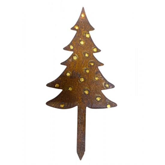 Winterdeko Kleine Weihnachtstanne mit goldenen Kugeln - Direktstecker 33 cm lang - groß 
Gartenstecker Tanne aus 2 mm Stahl mit