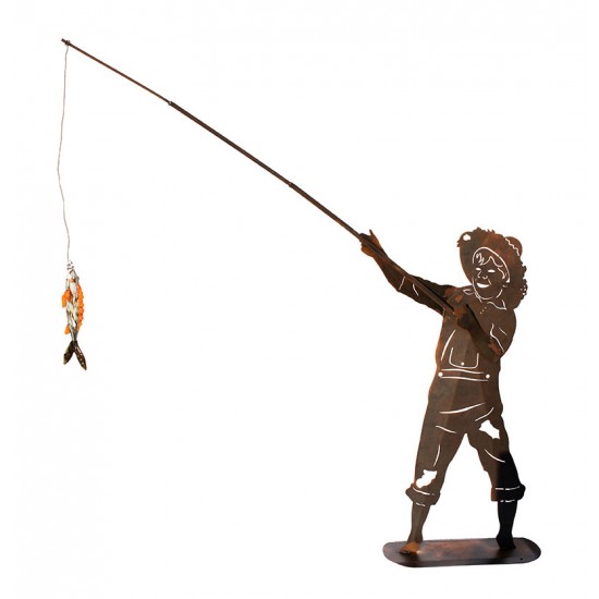 Angler Figur aus Metall - Tom inklusive Glasfisch - Höhe 173 cm