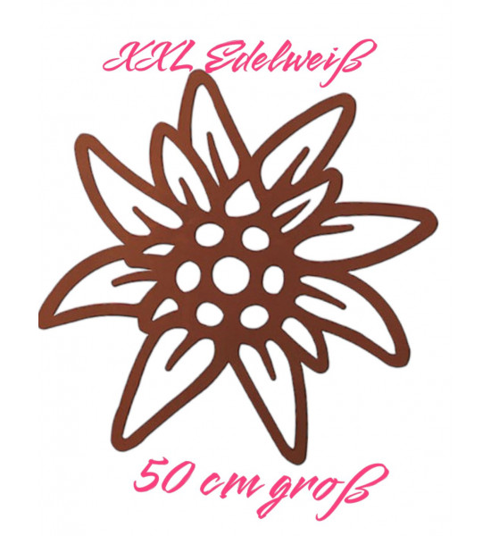 Alpenblumen XL Edelweiss Wandbild aus rostigem Metall 50 cm groß 
Großes XL Edelweiß als Wandbild
Ø 50 cm
Höhe 50 cm
Breite 