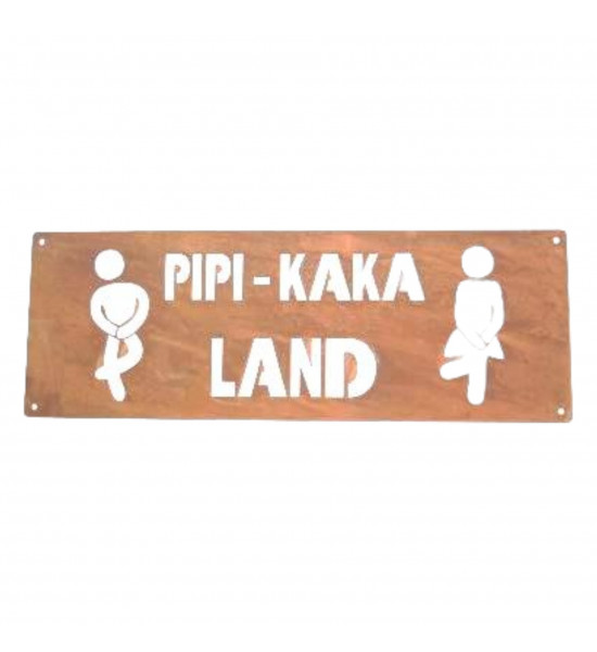 lustige Sprüche Kloschild Mann und Frau - Pipi Kaka Land - Blechschild Metall rostig 40 x 14 cm 
Breite 40 cm
Höhe 14 cm
