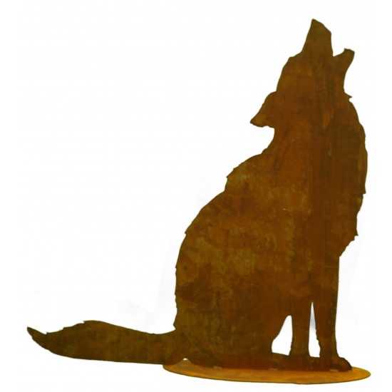 heulender Edelrost Wolf auf Platte H 72cm, B 70cm