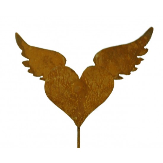 Rost Herz mit Flügeln auf Stab Gr1 B23cm, H15cm, Stab 80cm